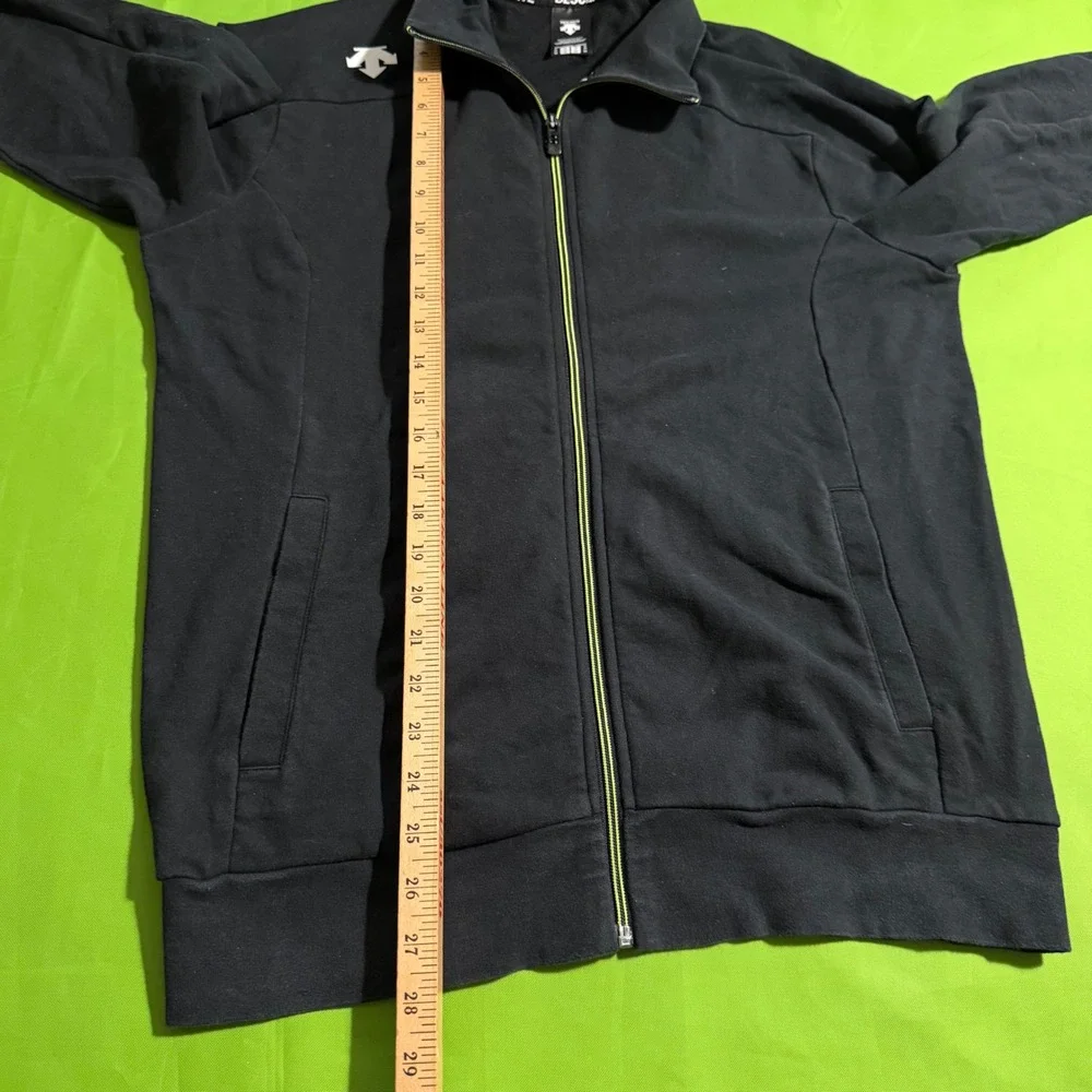 Descente Mens Track Jacket Black Neon Green Full Zip Athletic Sweatshirt Size M